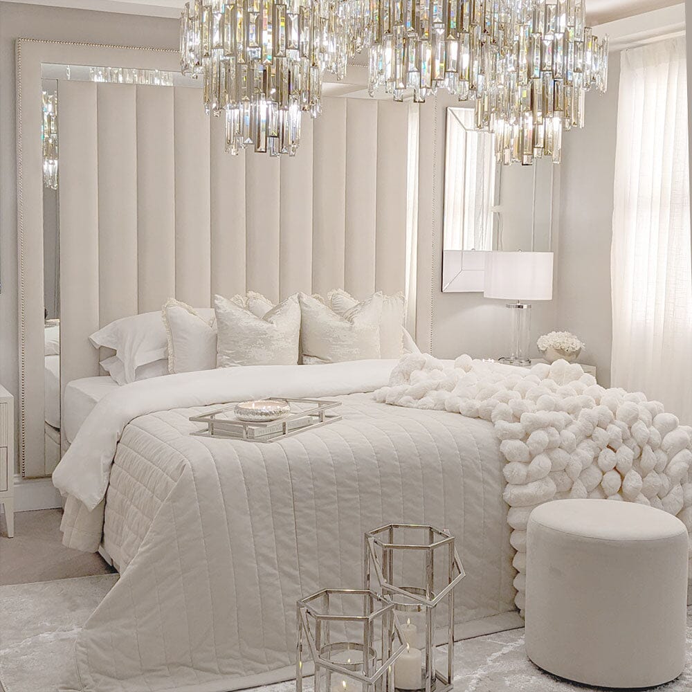 Chelsam Cream Velvet Mirrored Studded Premium Channelled Full Bed