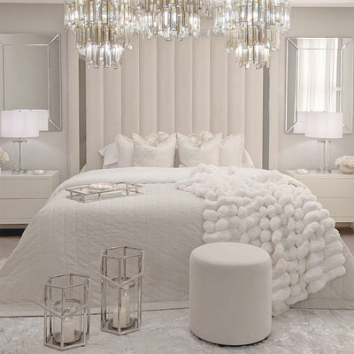 Chelsam Cream Velvet Mirrored Studded Premium Channelled Full Bed