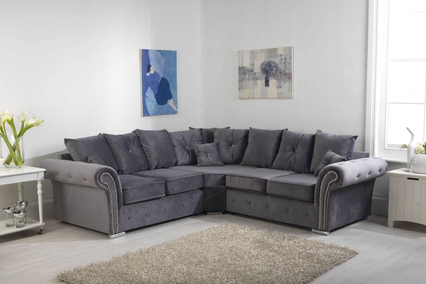 Oxford Corner Sofa grey scatter back