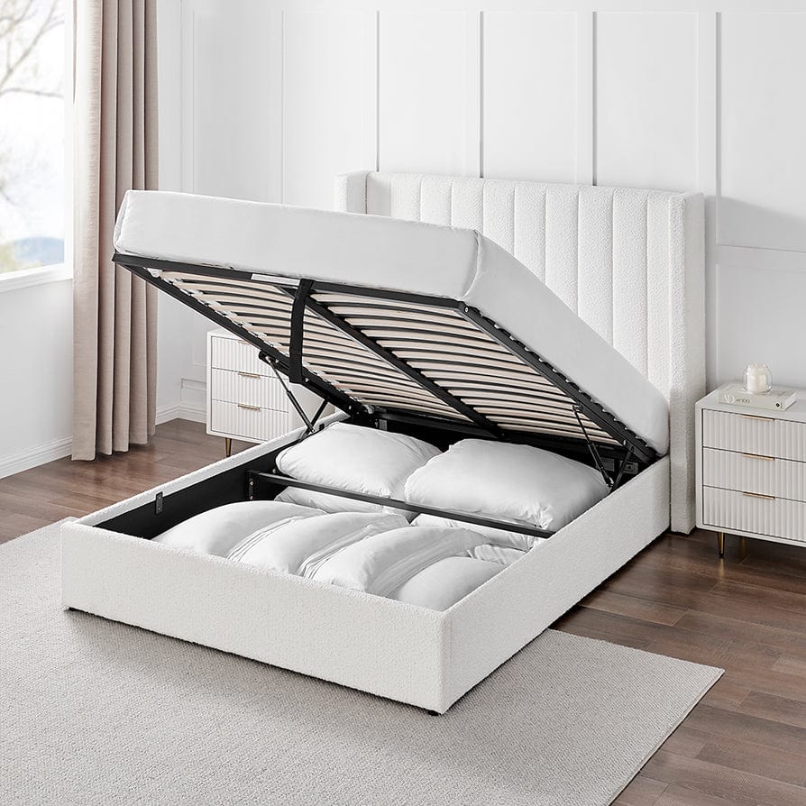 Madisa Boucl√© Ottoman Storage Bed - Off White