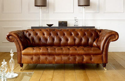 London Real Leather 3 Seater Chesterfield Sofa.