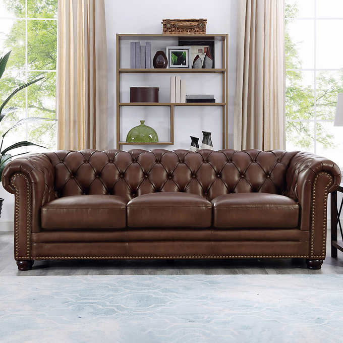 Oxford Real Leather 3 Seater Chesterfield Sofa